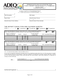 ADEQ Form DWAR33A Drinking Water Analysis Reporting Form - Stage 2 Disinfection Byproducts (Tthm&amp;haa5) - Quarterly Report - Arizona