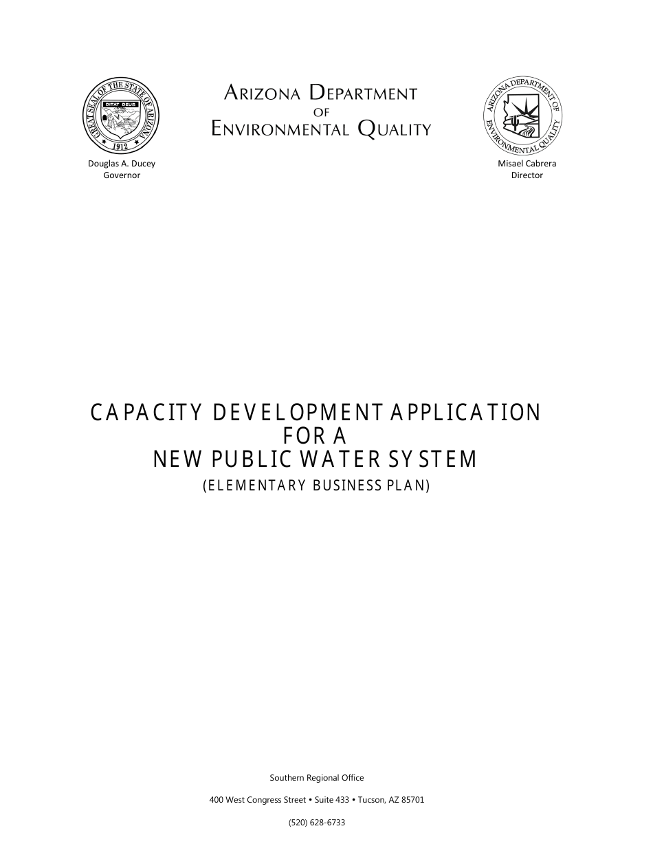 Capacity Development Application for a New Public Water System - Arizona, Page 1