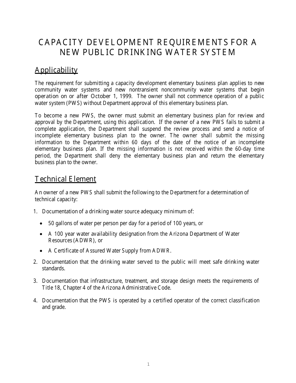 Capacity Development Application for a New Public Water System - Arizona, Page 3