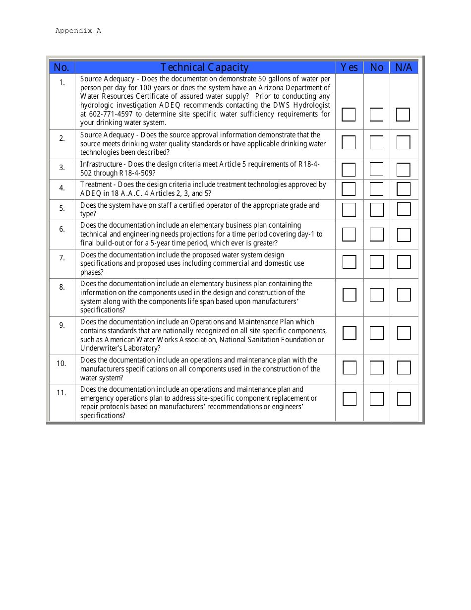Capacity Development Application for a New Public Water System - Arizona, Page 7