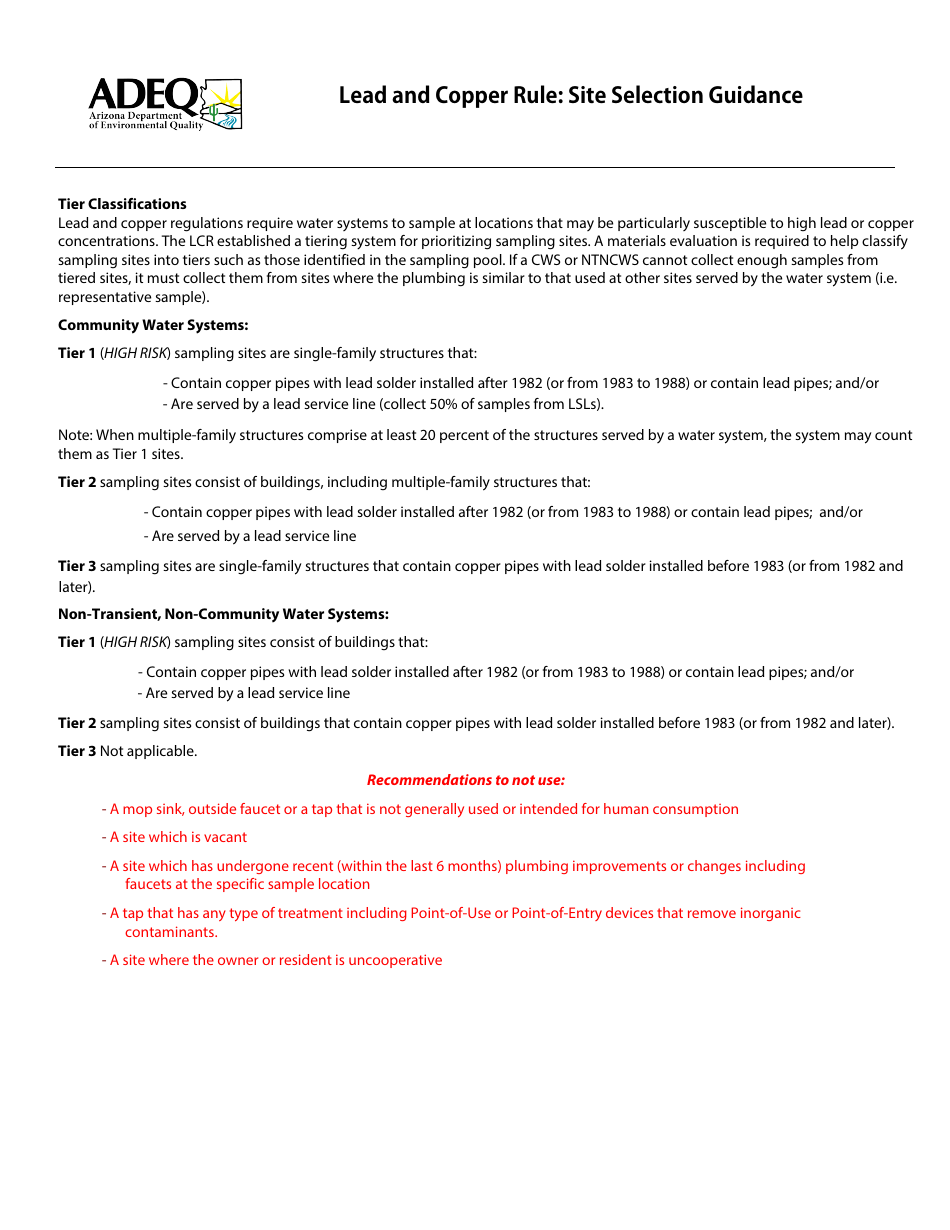ADEQ Form LCR-C Lead  Copper Compliance Sampling - Arizona, Page 3