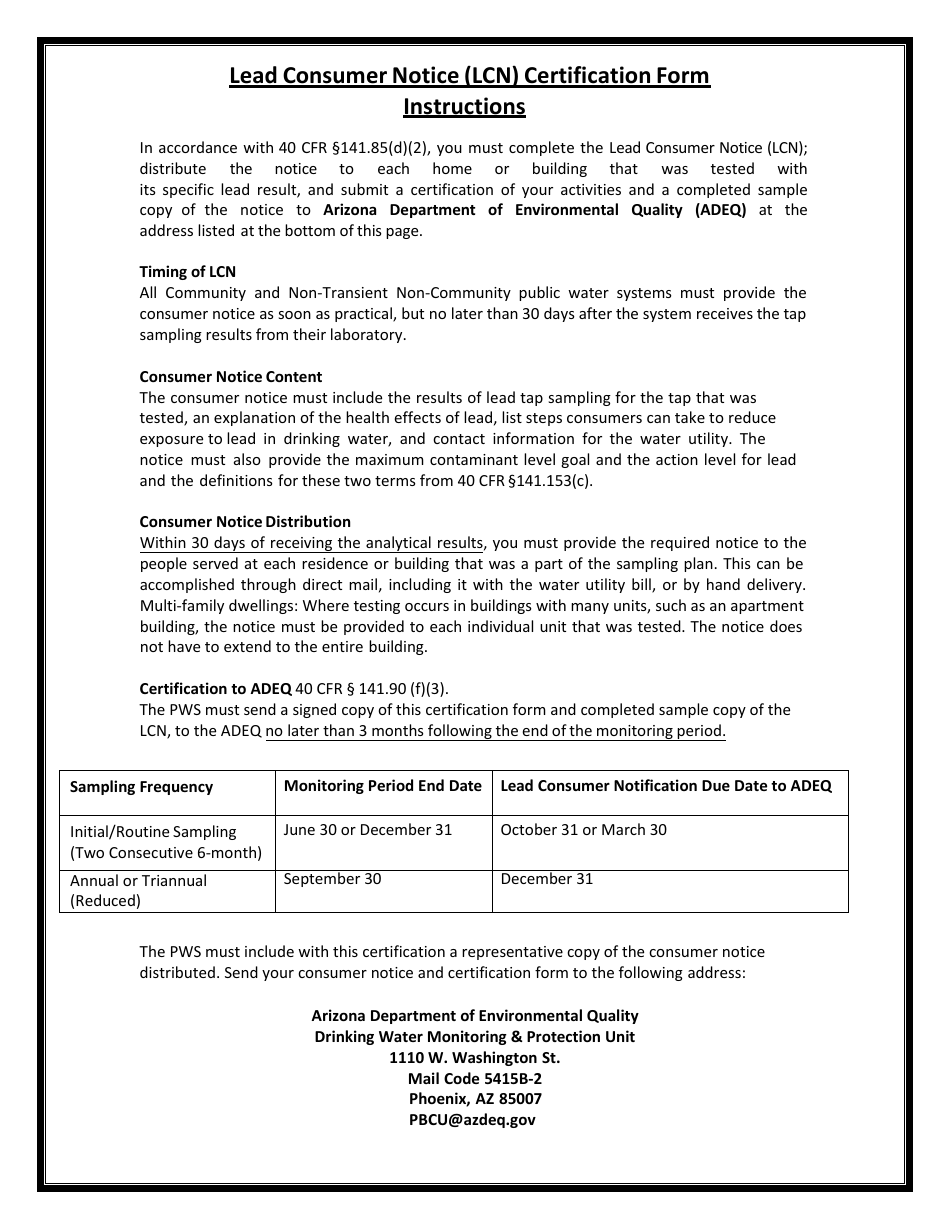 Lead Consumer Notice (Lcn) Form - Arizona, Page 3