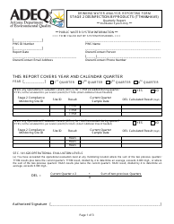 ADEQ Form DWAR33 &quot;Drinking Water Analysis Reporting Form - Stage 2 Disinfection Byproducts (Tthm&amp;haa5) - Quarterly Report&quot; - Arizona