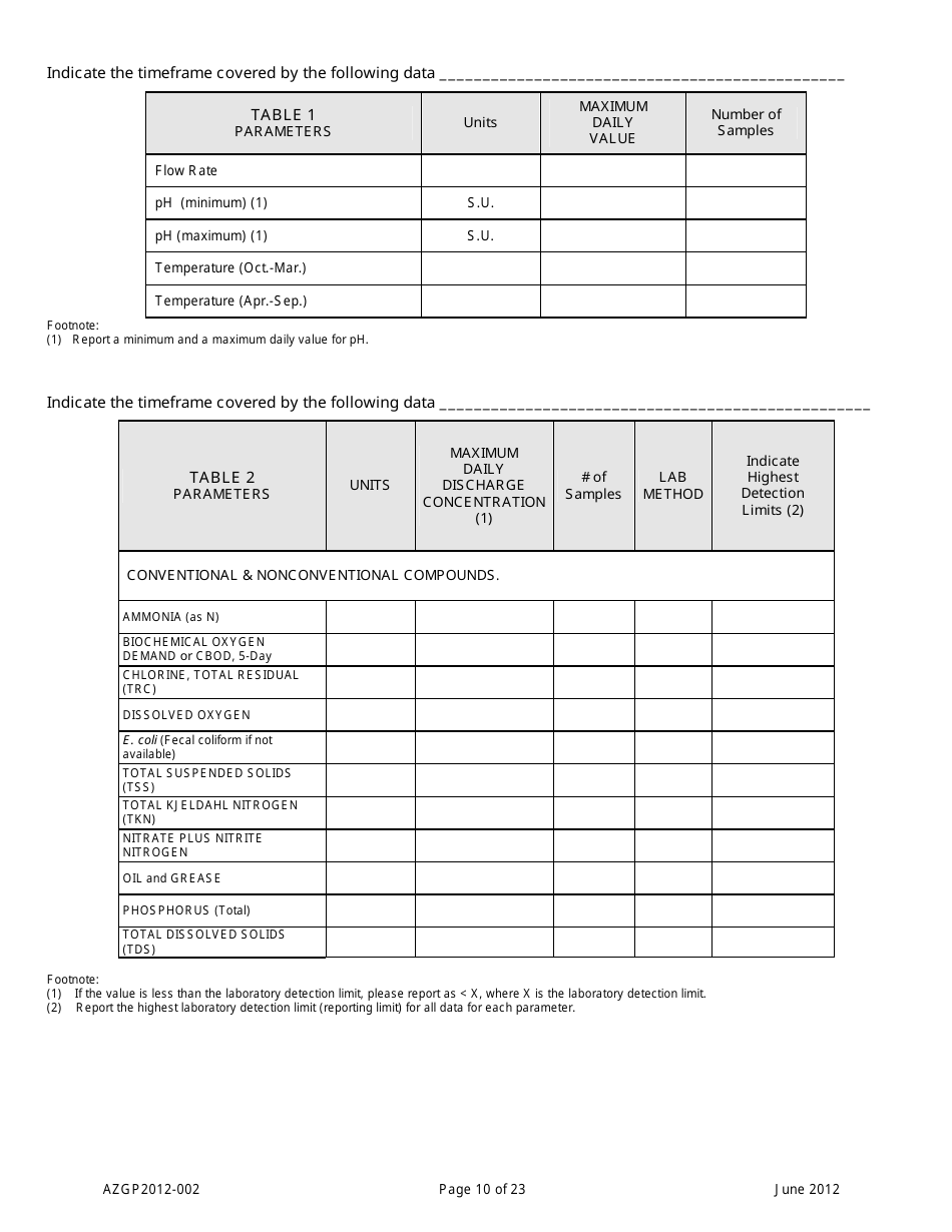 AZPDES General Permit Azgp2012-002 Notice of Intent (Noi) for Minor Discharges of Domestic Wastewater to Waters of the United States - Arizona, Page 10