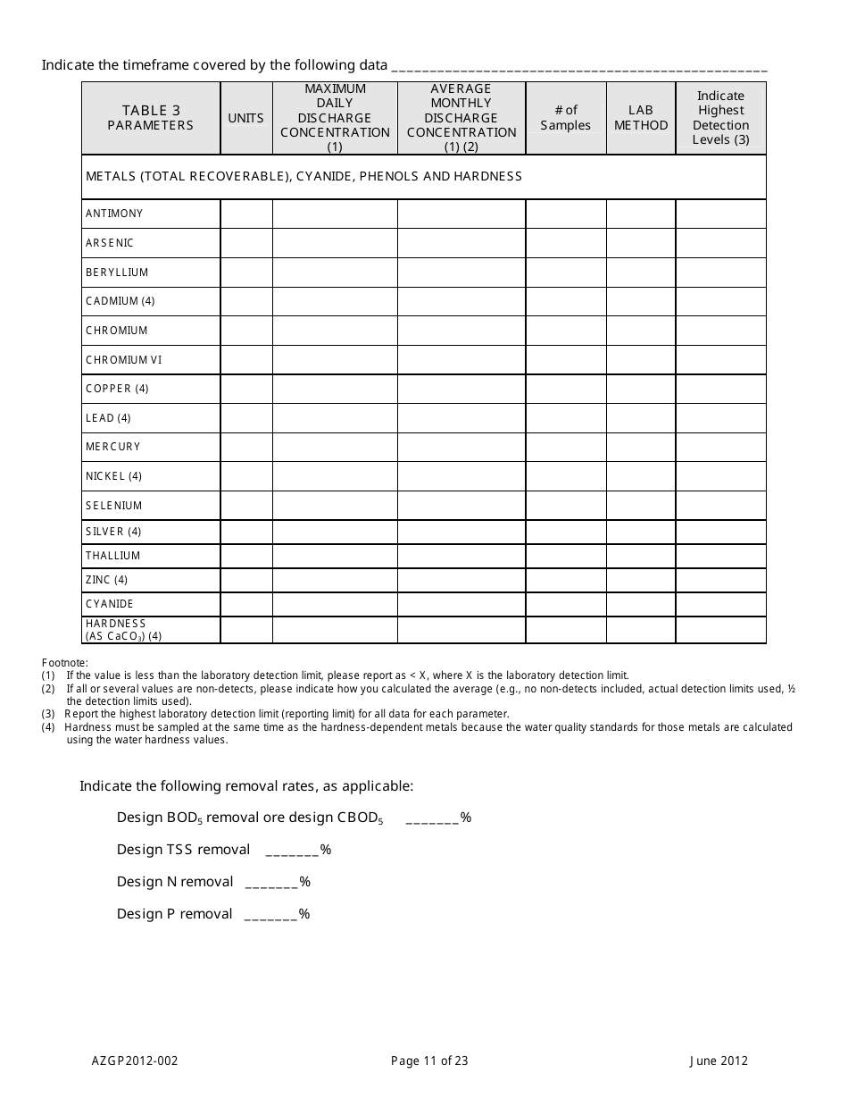AZPDES General Permit Azgp2012-002 Notice of Intent (Noi) for Minor Discharges of Domestic Wastewater to Waters of the United States - Arizona, Page 11