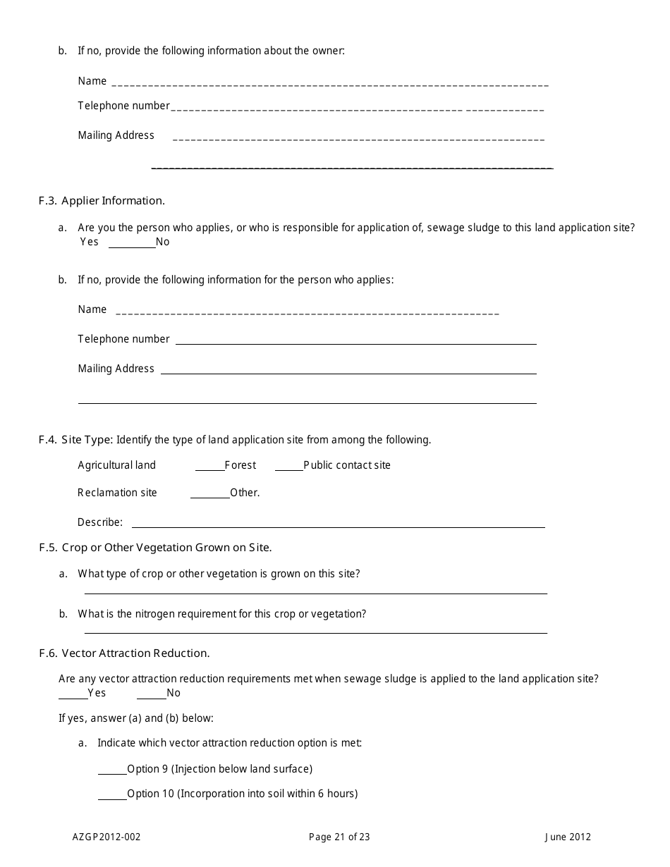 AZPDES General Permit Azgp2012-002 Notice of Intent (Noi) for Minor Discharges of Domestic Wastewater to Waters of the United States - Arizona, Page 21