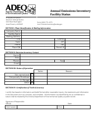 Document preview: Annual Emissions Inventory Form - Facility Status - Arizona