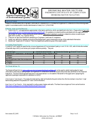 Engineers Certificate of Completion - Drinking Water Facilities - Arizona