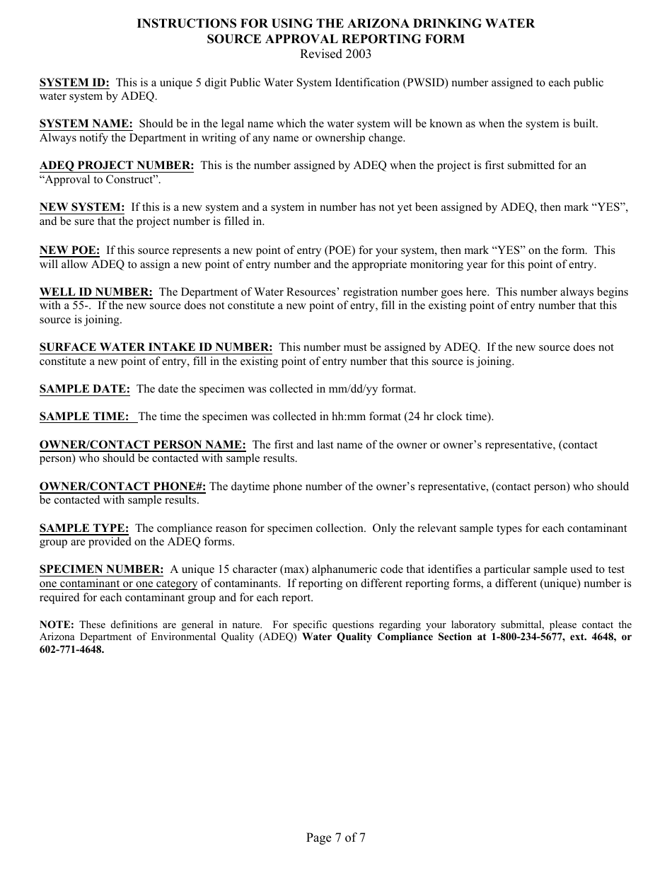 Drinking Water Source Approval Form - Arizona, Page 7