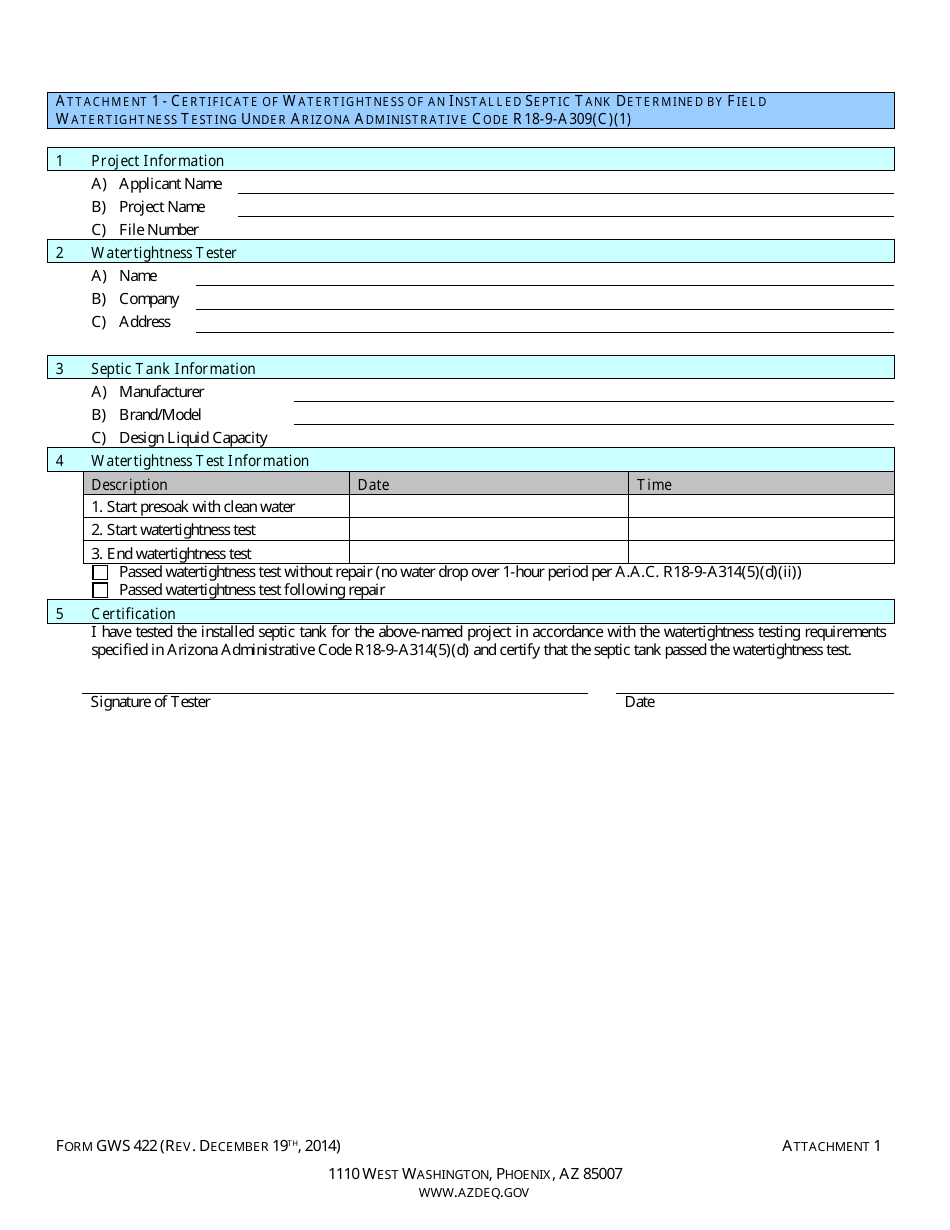 ADEQ Form GWS422 Request for Discharge Authorization for an on-Site Wastewater Treatment Facility - Type 4.02 to 4.23 General Aquifer Protection Permits - Arizona, Page 3