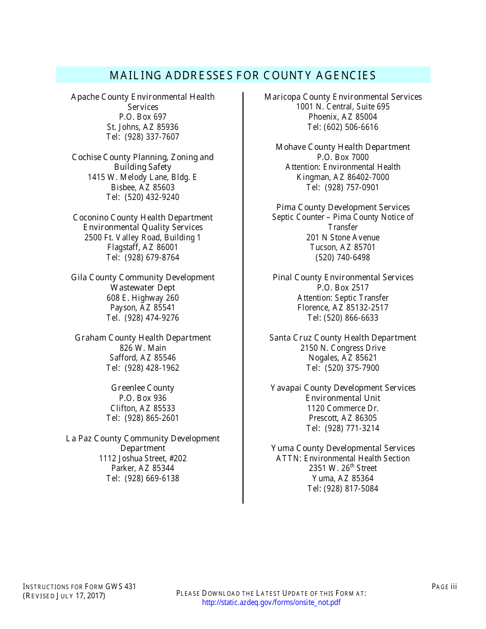 ADEQ Form GWS431 Groundwater Section - Notice of Transfer of Ownership for an on-Site Wastewater Treatment Facility - Arizona, Page 3
