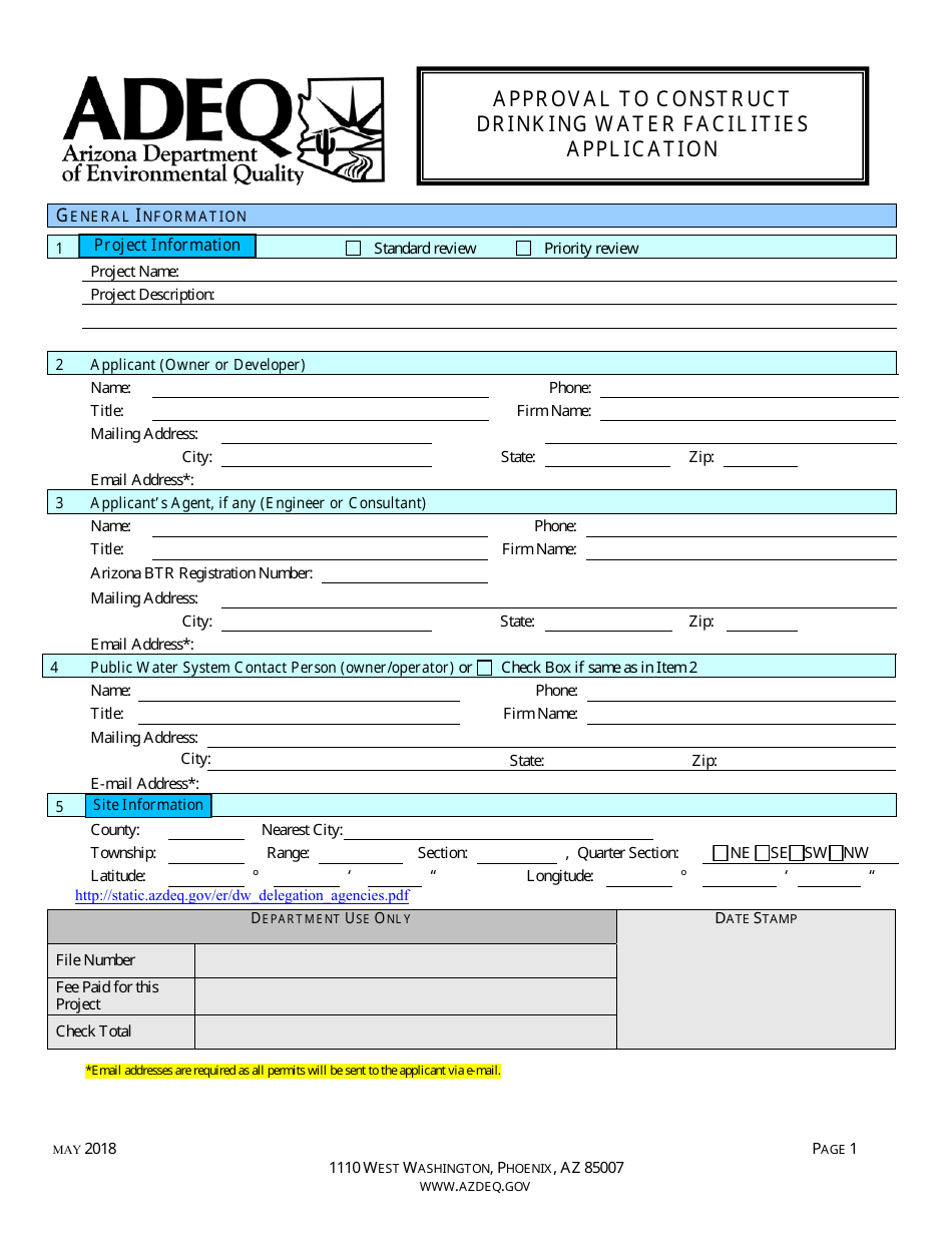 Approval to Construct Drinking Water Facilities Application Form - Arizona, Page 3