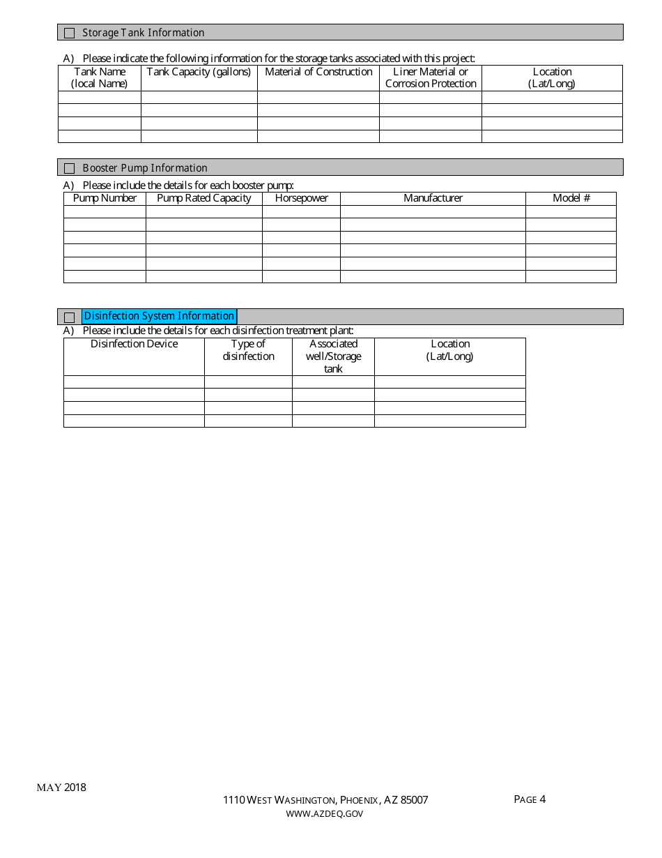 Approval to Construct Drinking Water Facilities Application Form - Arizona, Page 6