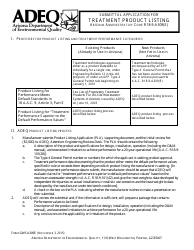 Document preview: ADEQ Form GWSA309E Submittal Application for Treatment Product Listing - Arizona