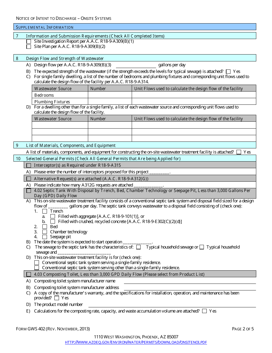 ADEQ Form GWS402 Engineering Review - Notice of Intent to Discharge on-Site Wastewater Treatment Facility Application - Arizona, Page 4