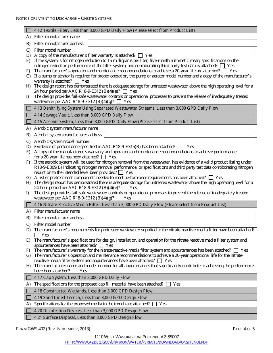 ADEQ Form GWS402 Engineering Review - Notice of Intent to Discharge on-Site Wastewater Treatment Facility Application - Arizona, Page 6