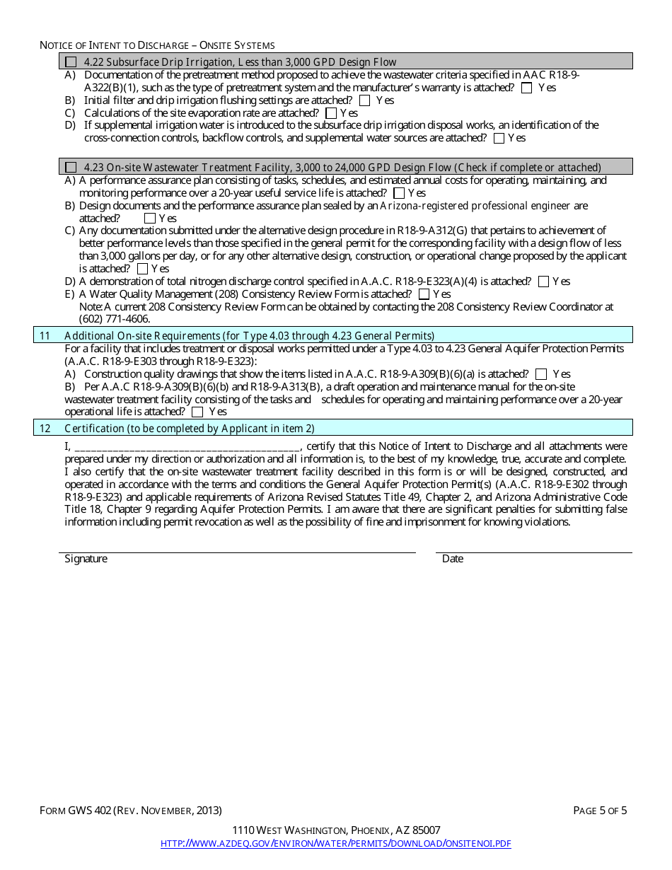 ADEQ Form GWS402 Engineering Review - Notice of Intent to Discharge on-Site Wastewater Treatment Facility Application - Arizona, Page 7