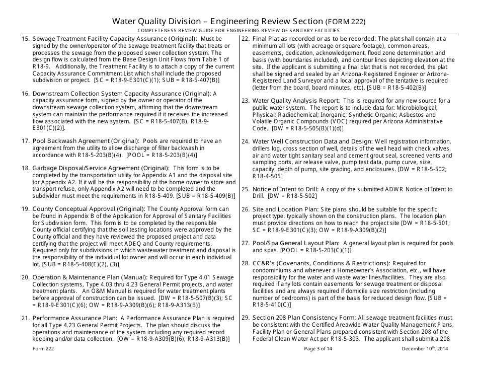 ADEQ Form 222 Water Quality Division - Engineering Review Section - Arizona, Page 3