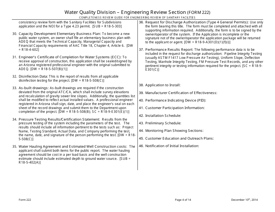 ADEQ Form 222 Water Quality Division - Engineering Review Section - Arizona, Page 4