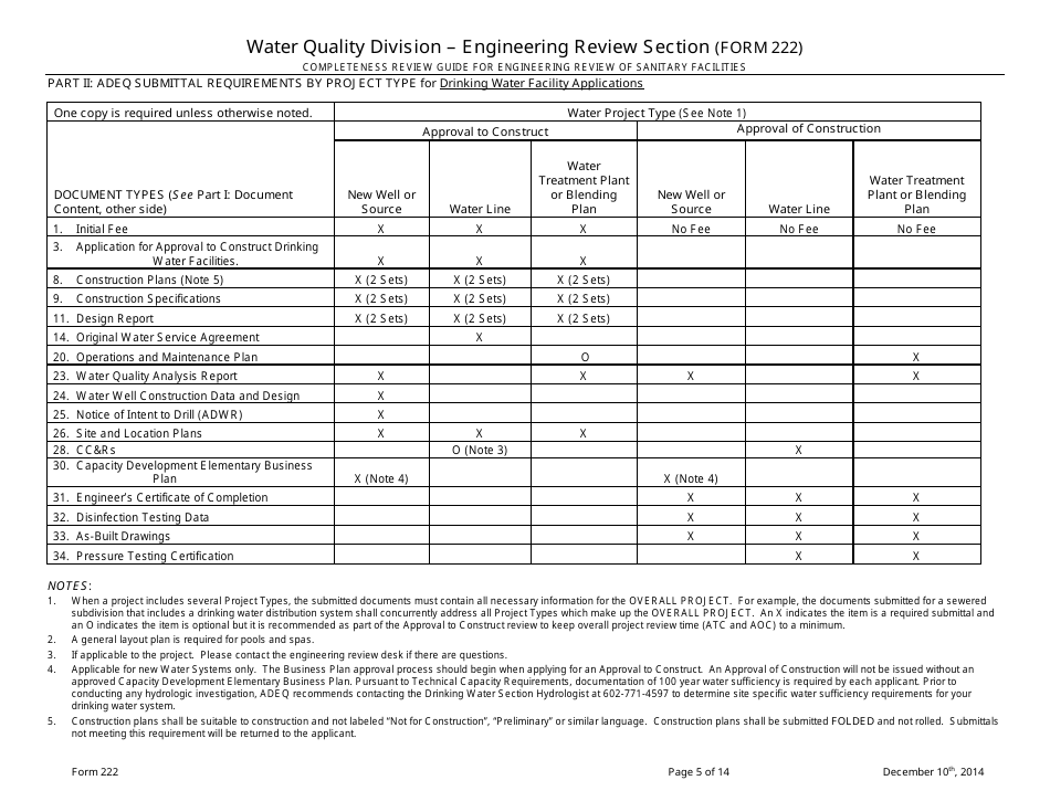 ADEQ Form 222 Water Quality Division - Engineering Review Section - Arizona, Page 5