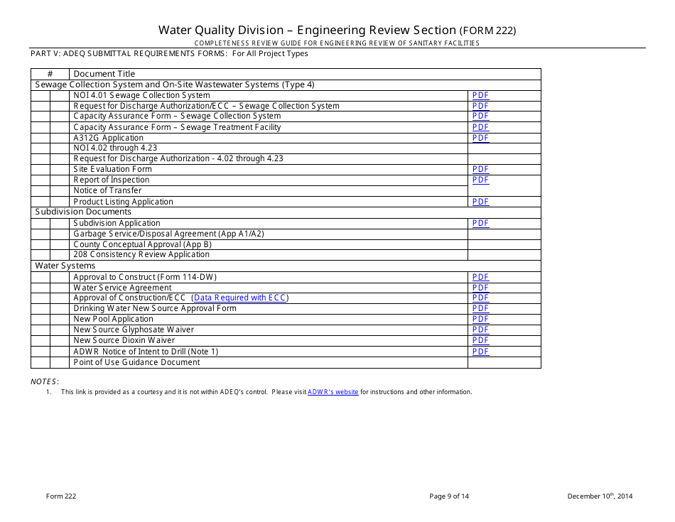 ADEQ Form 222 Water Quality Division - Engineering Review Section - Arizona, Page 9