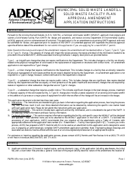 ADEQ Form P&amp;PRU Municipal Solid Waste Landfill Solid Waste Facility Plan Approval Amendment Application - Arizona