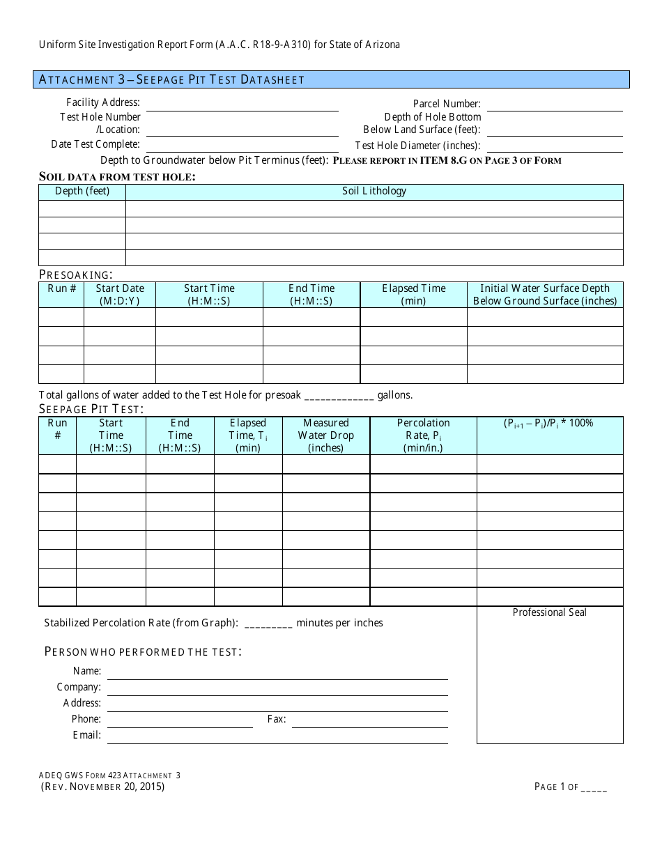 ADEQ Form GWS423 Engineering Review - Uniform Site Investigation Report Form - Arizona, Page 10
