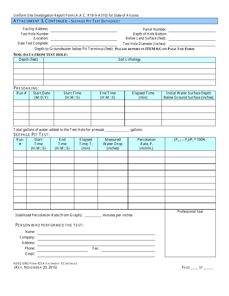 ADEQ Form GWS423 Engineering Review - Uniform Site Investigation Report Form - Arizona, Page 11