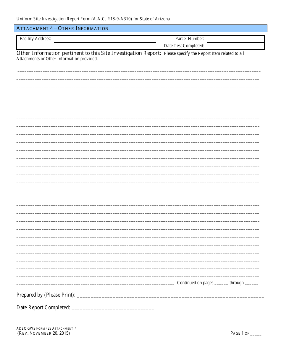 ADEQ Form GWS423 Engineering Review - Uniform Site Investigation Report Form - Arizona, Page 12