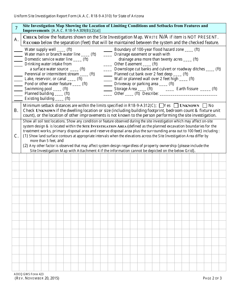 ADEQ Form GWS423 Engineering Review - Uniform Site Investigation Report Form - Arizona, Page 4