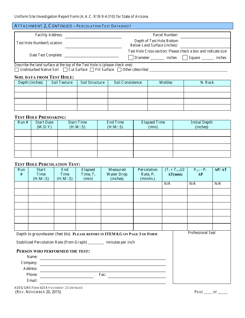 ADEQ Form GWS423 Engineering Review - Uniform Site Investigation Report Form - Arizona, Page 9
