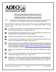 Document preview: General Permit Application Packet for Hospital Facilities - Arizona