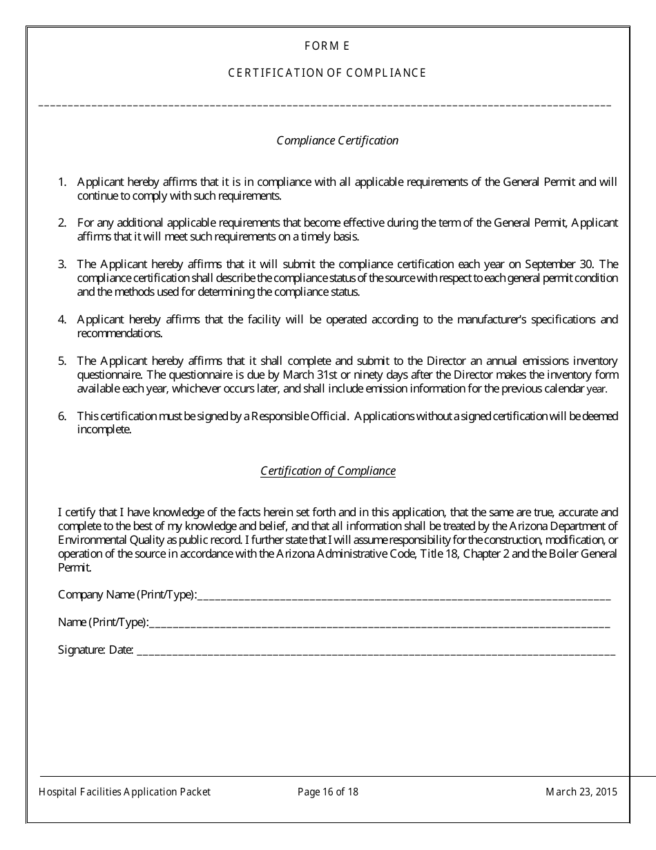 General Permit Application Packet for Hospital Facilities - Arizona, Page 16