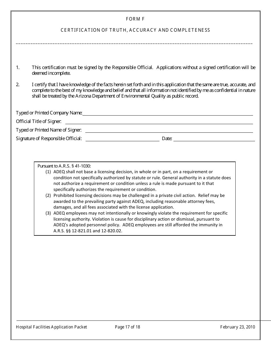 General Permit Application Packet for Hospital Facilities - Arizona, Page 17