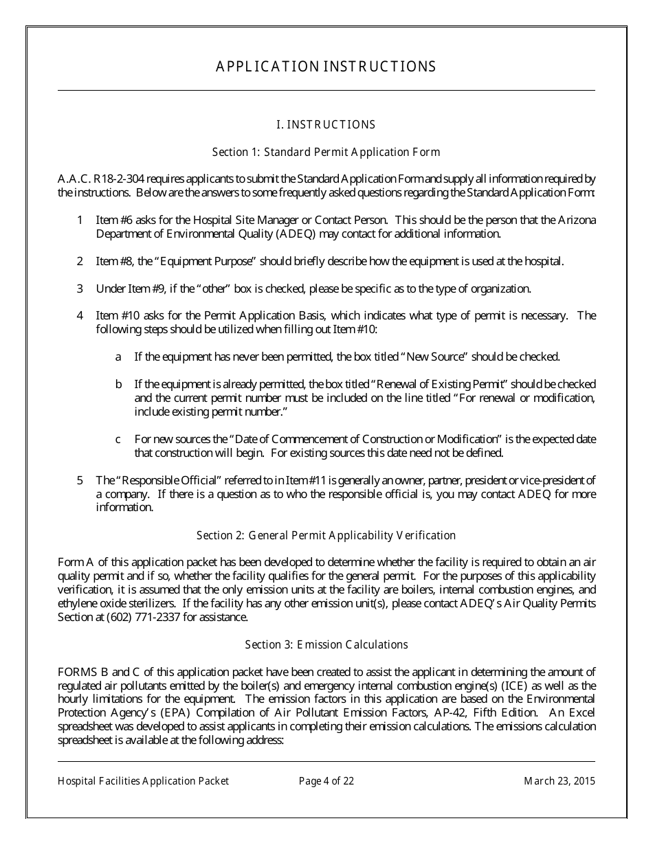 General Permit Application Packet for Hospital Facilities - Arizona, Page 4