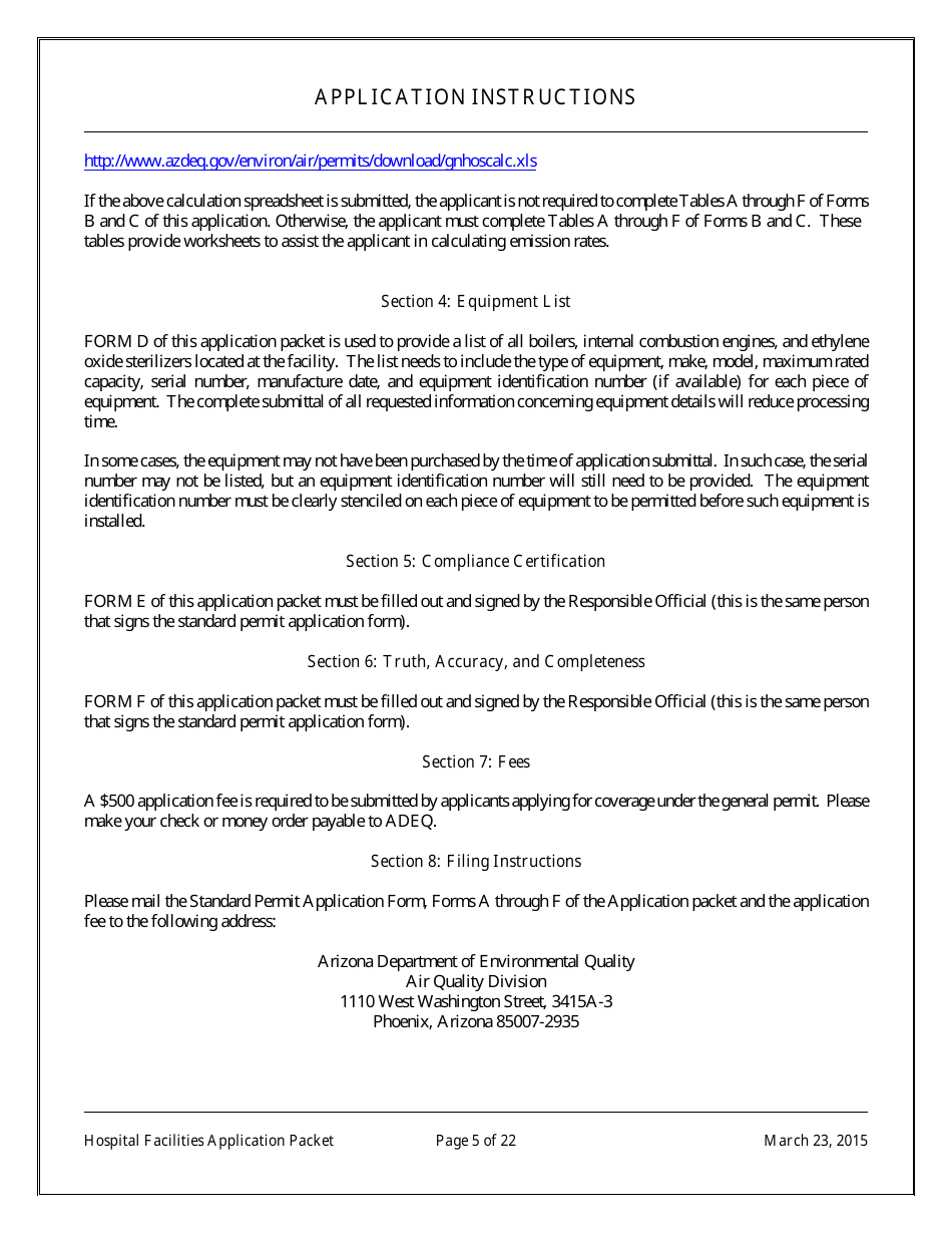 General Permit Application Packet for Hospital Facilities - Arizona, Page 5