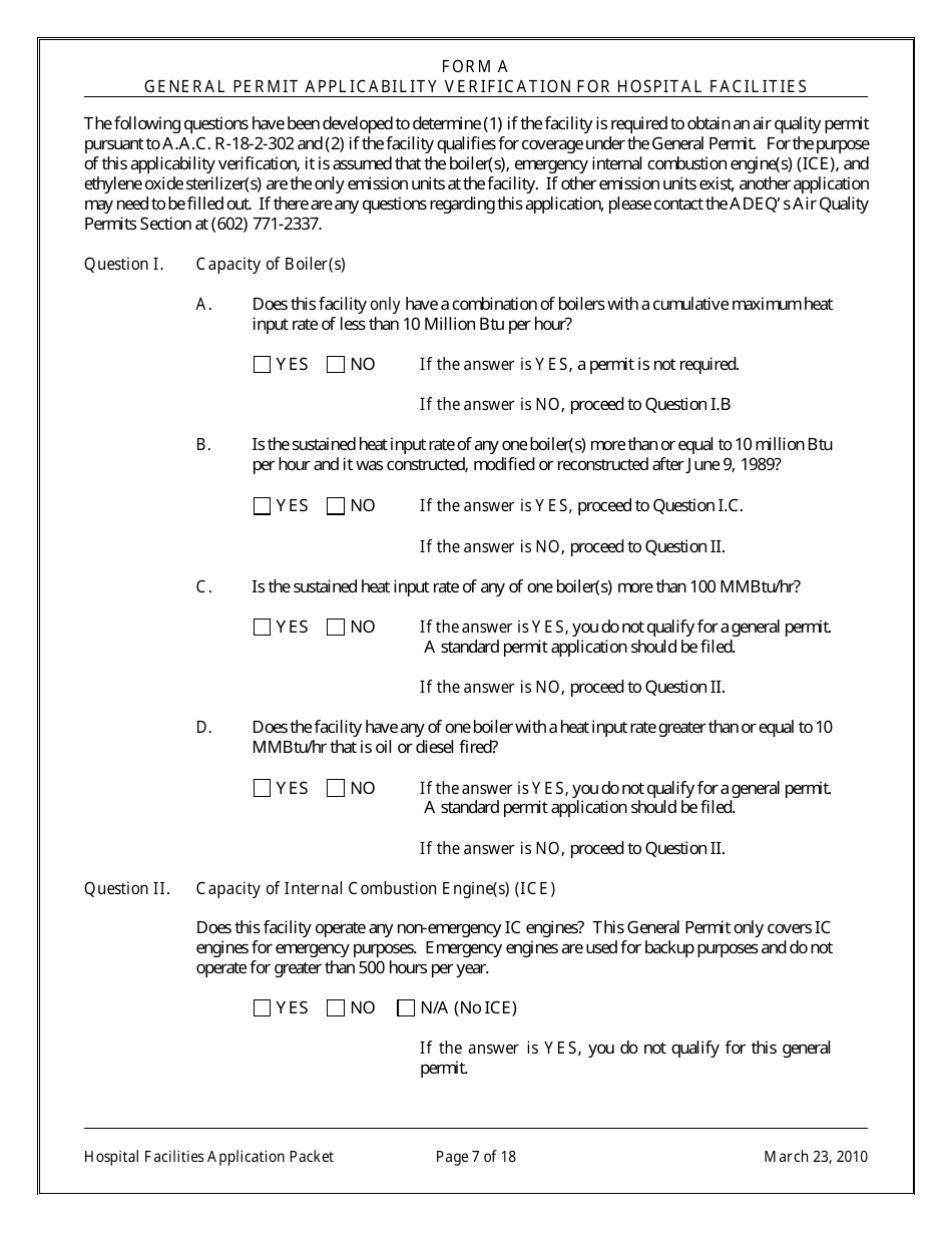 General Permit Application Packet for Hospital Facilities - Arizona, Page 7