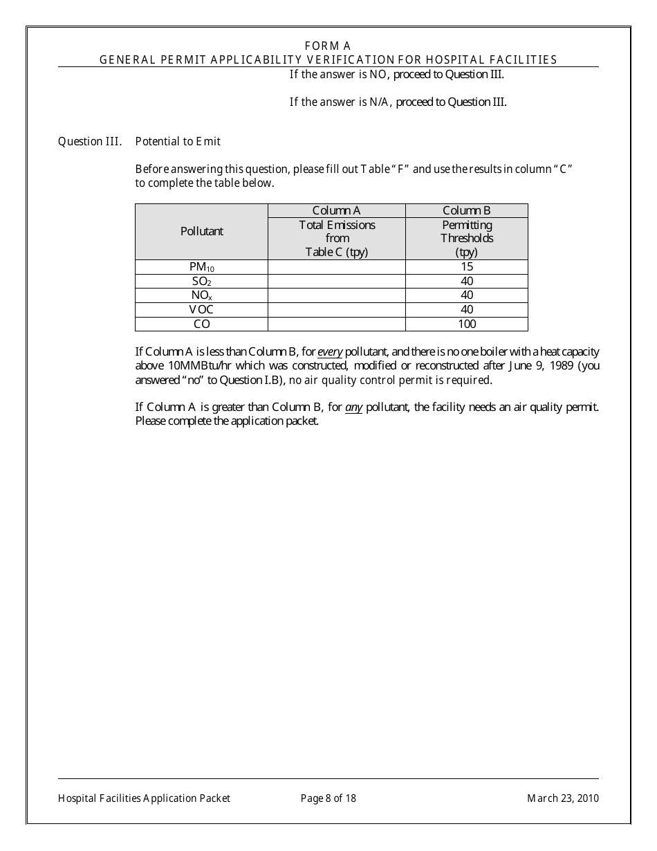 General Permit Application Packet for Hospital Facilities - Arizona, Page 8
