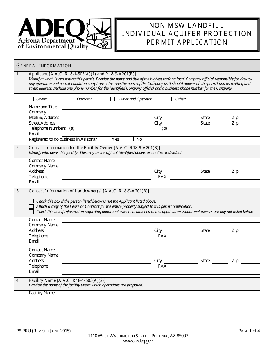 ADEQ Form PPRU Non-msw Landfill Individual Aquifer Protection Permit Application - Arizona, Page 3