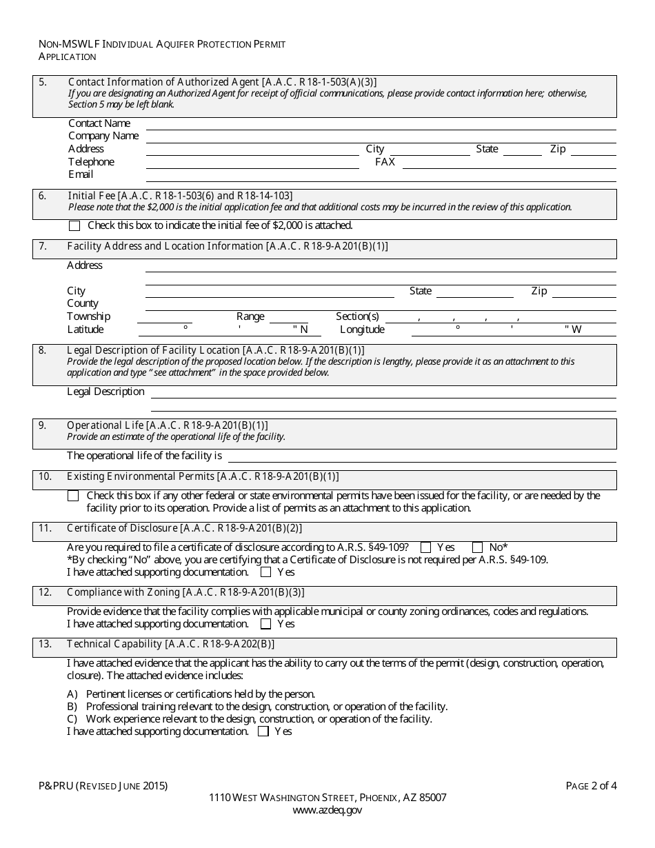 ADEQ Form PPRU Non-msw Landfill Individual Aquifer Protection Permit Application - Arizona, Page 4