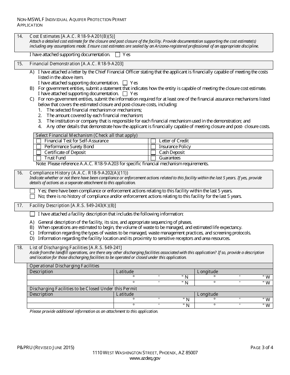 ADEQ Form PPRU Non-msw Landfill Individual Aquifer Protection Permit Application - Arizona, Page 5