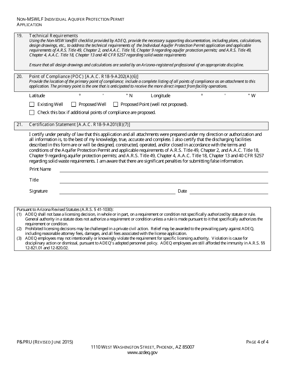 ADEQ Form PPRU Non-msw Landfill Individual Aquifer Protection Permit Application - Arizona, Page 6