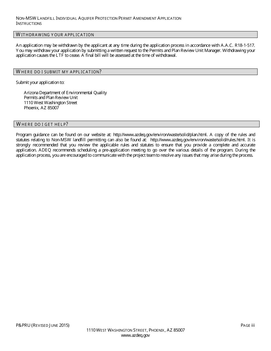 ADEQ Form PPRU Non-msw Landfill Individual Aquifer Protection Permit Amendment Application - Arizona, Page 3