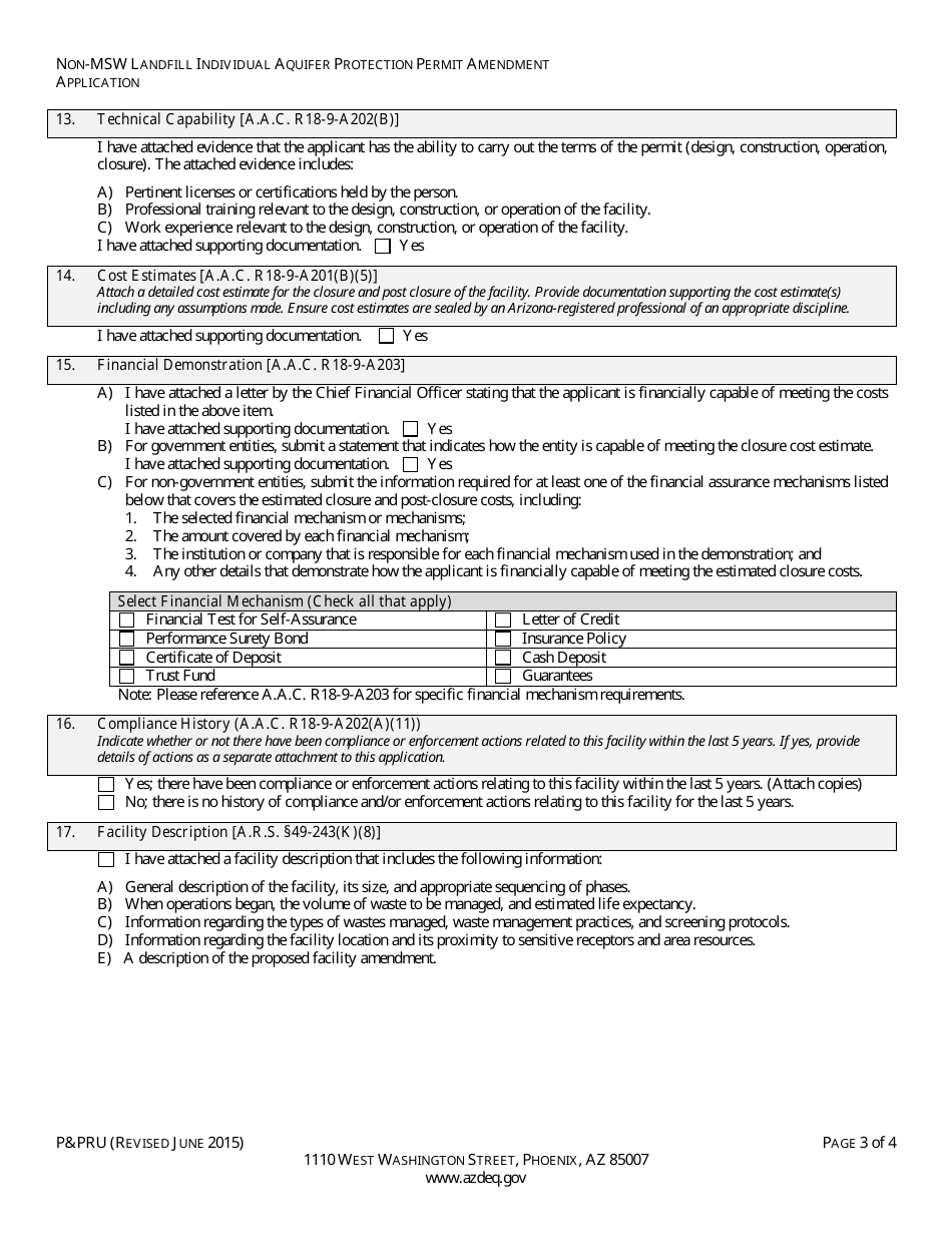 ADEQ Form PPRU Non-msw Landfill Individual Aquifer Protection Permit Amendment Application - Arizona, Page 6