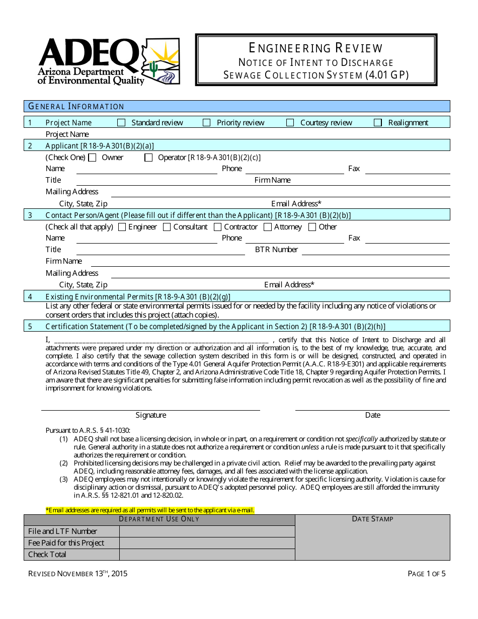 Engineering Review - Notice of Intent to Discharge - Sewage Collection System (4.01 Gp) - Arizona, Page 5
