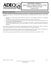 Document preview: ADEQ Form P&PRU Non-msw Landfill Individual Aquifer Protection Permit Application Checklist - Arizona