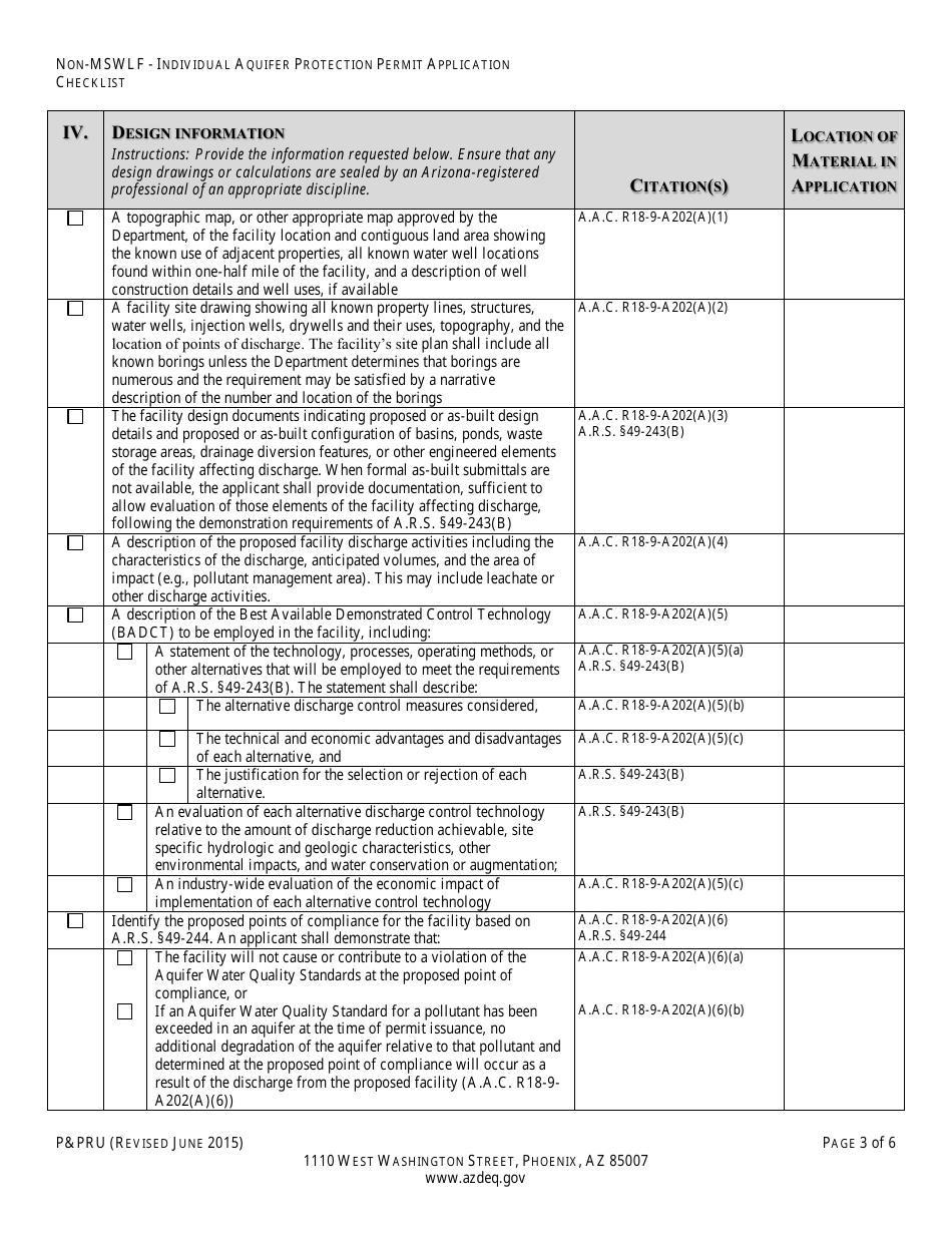 ADEQ Form PPRU Non-msw Landfill Individual Aquifer Protection Permit Application Checklist - Arizona, Page 4