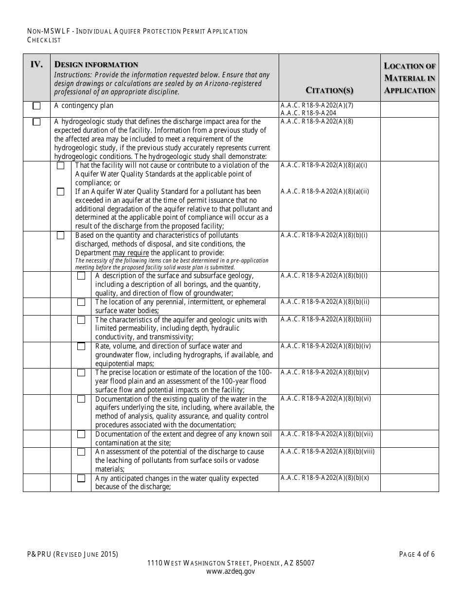 ADEQ Form PPRU Non-msw Landfill Individual Aquifer Protection Permit Application Checklist - Arizona, Page 5