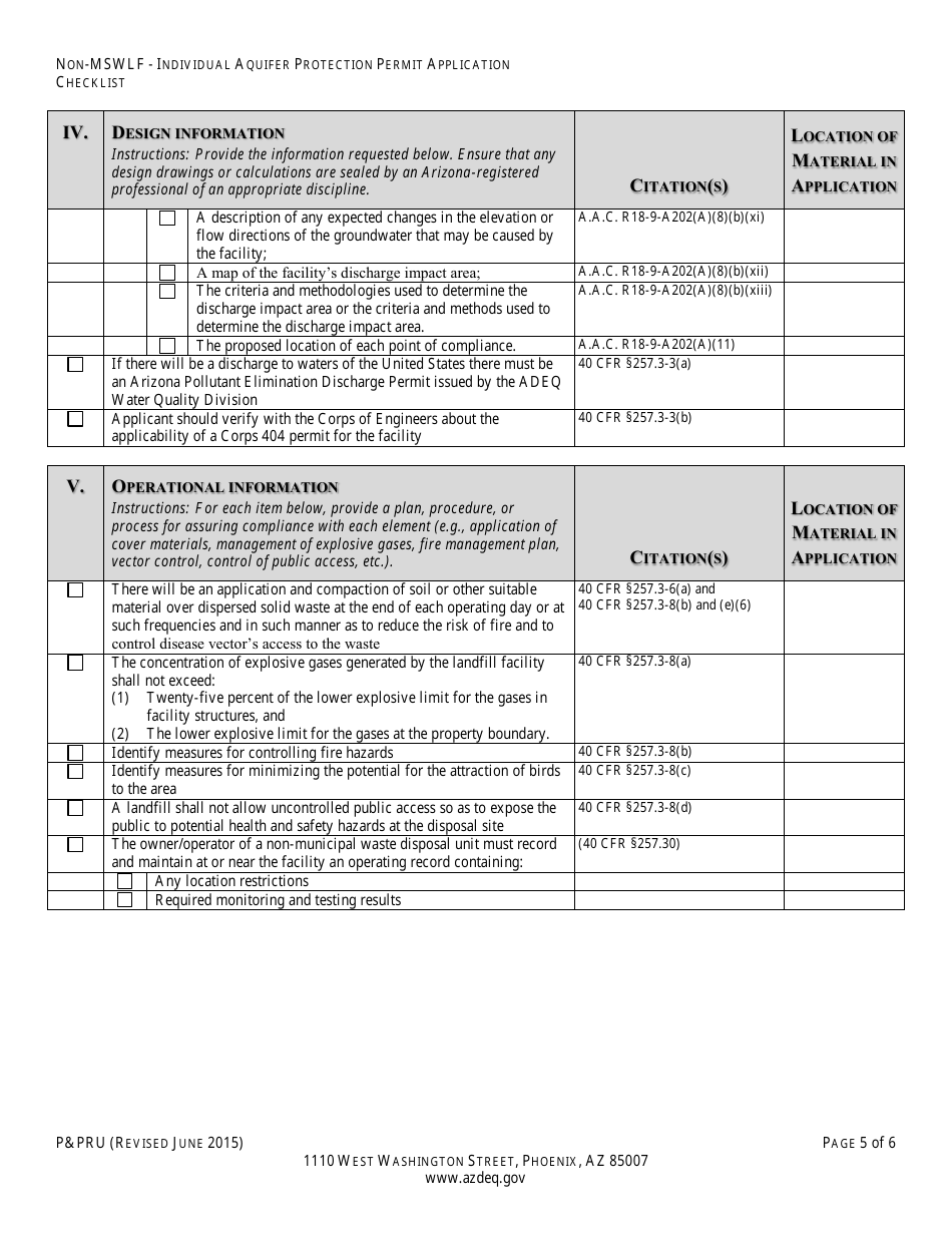 ADEQ Form PPRU Non-msw Landfill Individual Aquifer Protection Permit Application Checklist - Arizona, Page 6