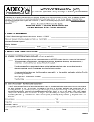 Document preview: Notice of Termination (Not) for Pesticides Application Activity Discharges to Waters of the United States - Arizona